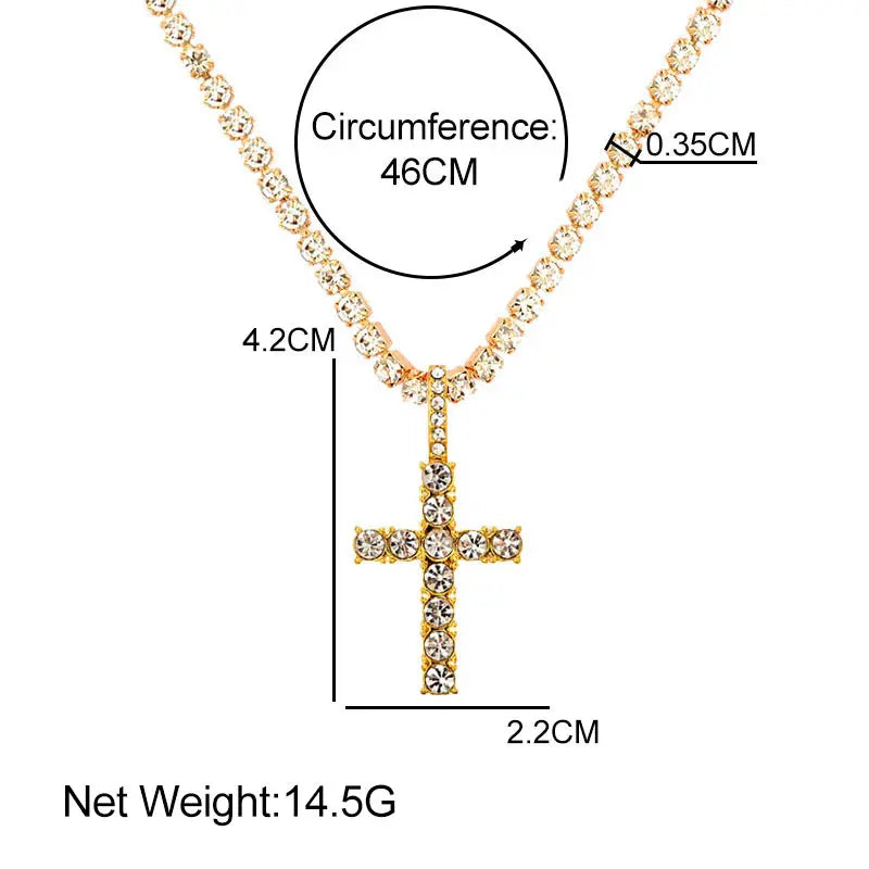Punk Hip Hop Rhinestone Cross Pendant Necklace for Women Men Bling Iced Out Crystal Chain Choker Necklace Jewelry On The Neck