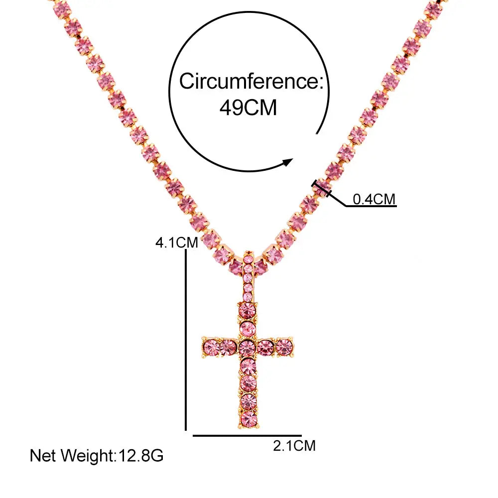 Punk Hip Hop Rhinestone Cross Pendant Necklace for Women Men Bling Iced Out Crystal Chain Choker Necklace Jewelry On The Neck