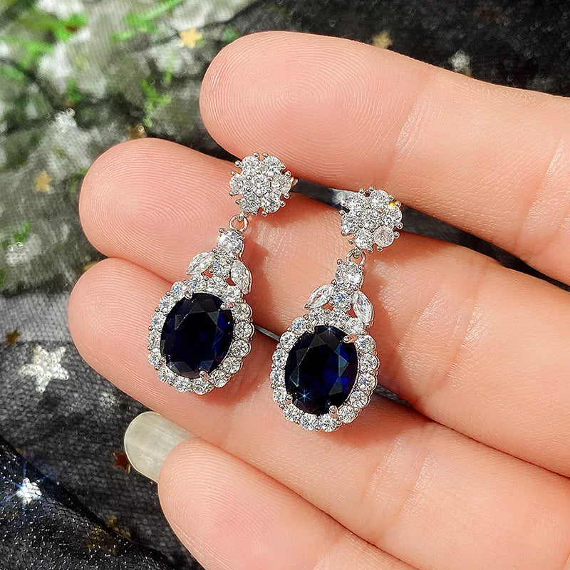 Huitan Newly-designed Women's Dangle Earrings Luxury Blue/White Cubic Zirconia Temperament Ear Accessories High Quality Jewelry