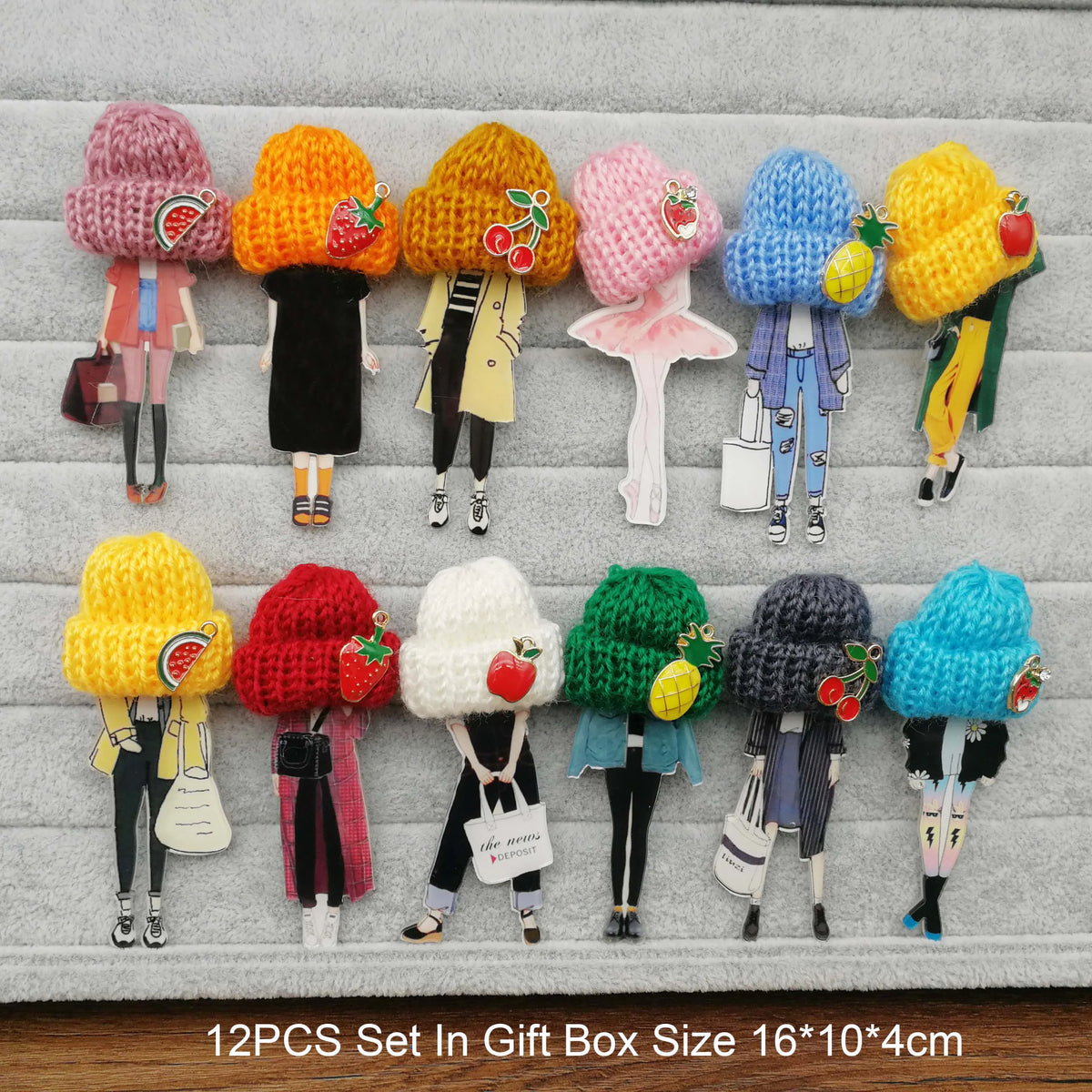 12pcs Fashion Brooch Pins for Woman Brooches Girls Cartoon Models Acrylic Brooches Kawaii Pompom Clothing Jewelry Accessories