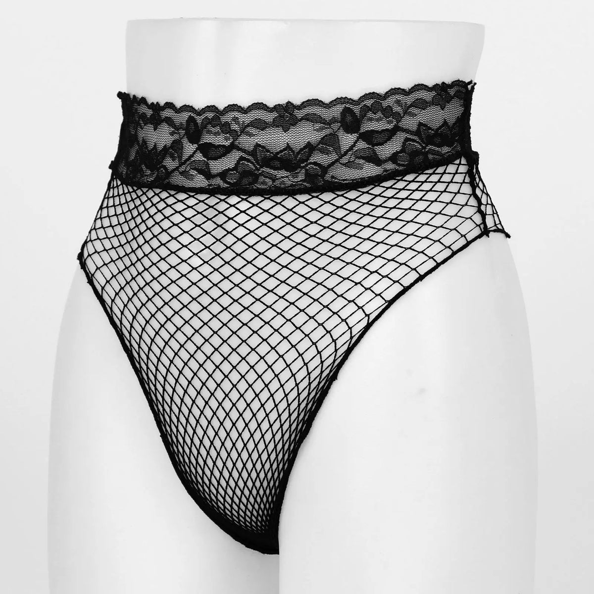 Womens Lingerie Briefs See-through Mesh Underwear Lace Waistband Panties Low Waist Hollow Out Transparent Fishnet Underpants