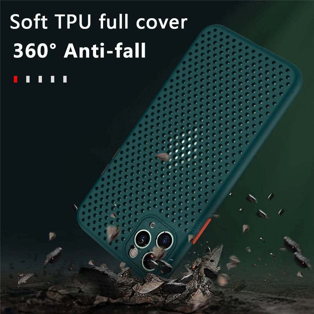 Heat Dissipation Silonce Case For iPhone X XR XS 11 12 13 mini 14 15 Pro Max 7 8 Plus SE Thin Soft TPU Breathable Mesh Cover