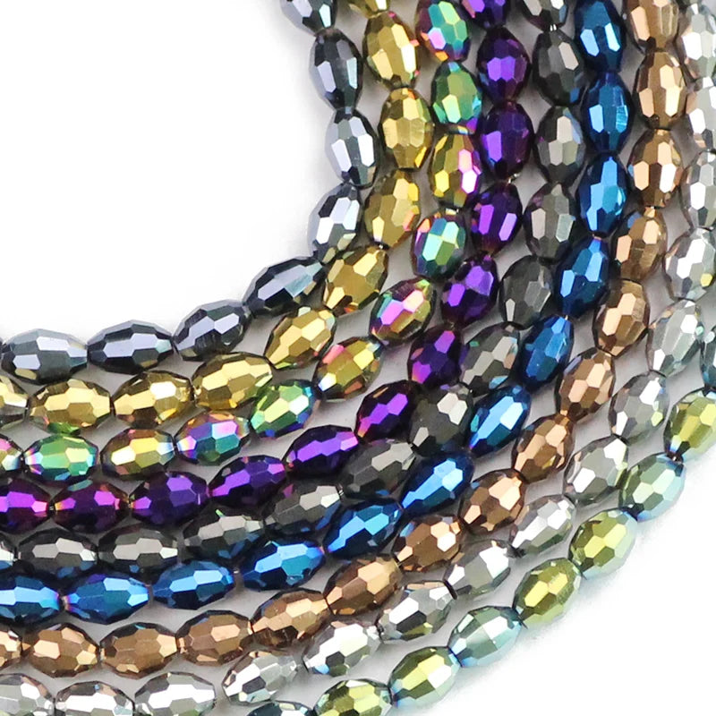 100pcs 4*6mm Rice Grains Austrian Crystal Oval Shape Plated Color Loose Beads For Jewelry Making Bracelets Necklace DIY