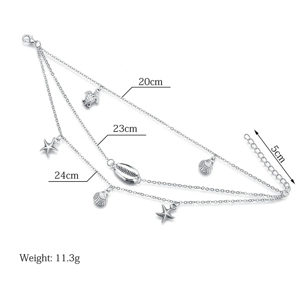 Bohemian Multilayer Shell Beads Anklets For Women Vintage Star starfish Ankle Bracelets on Leg Foot Chain Summer Beach Jewelry