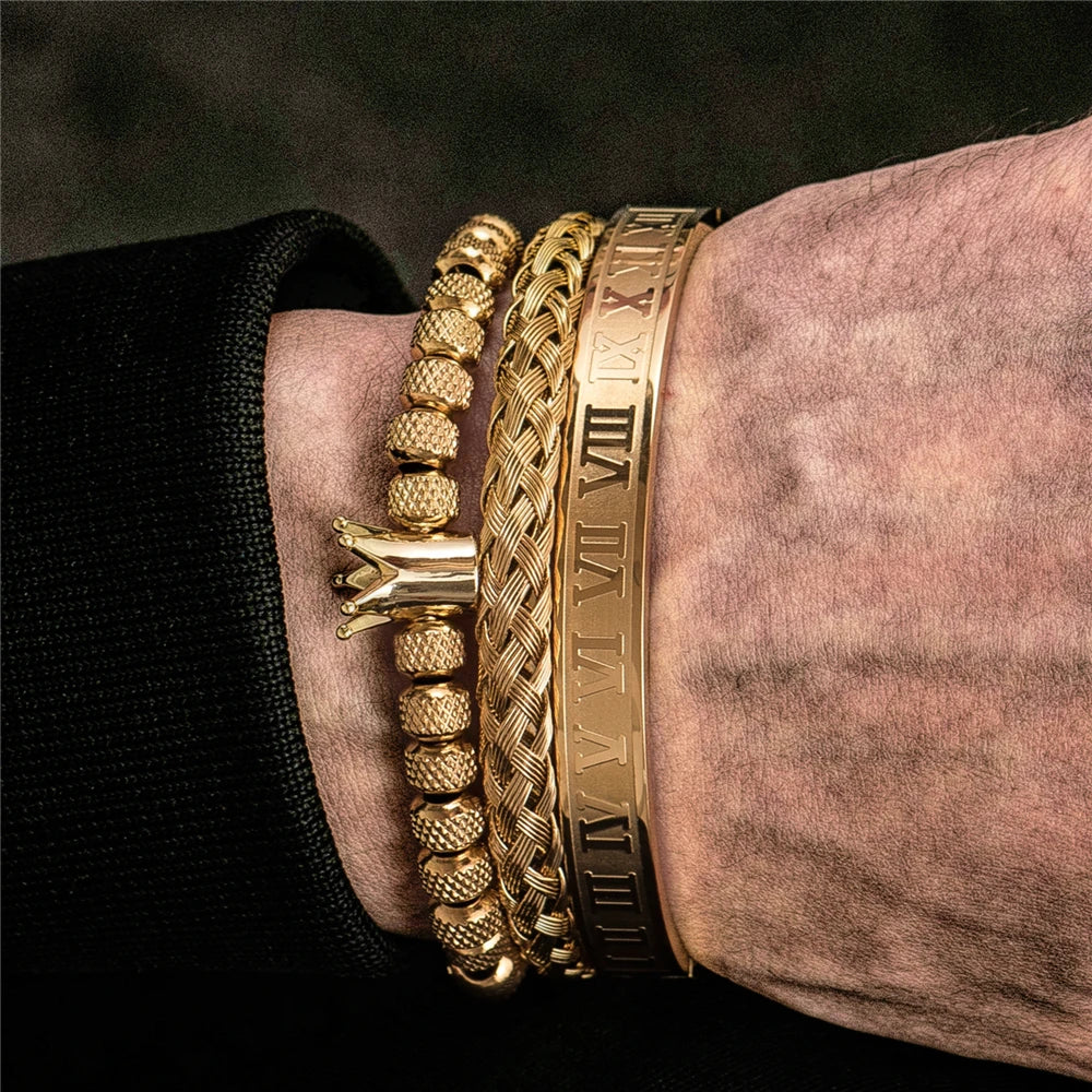 Luxury Roman Royal Crown Charm Bracelet Men Stainless Steel Geometry Pulseiras Men Open Adjustable Bracelets Couple Jewelry Gift