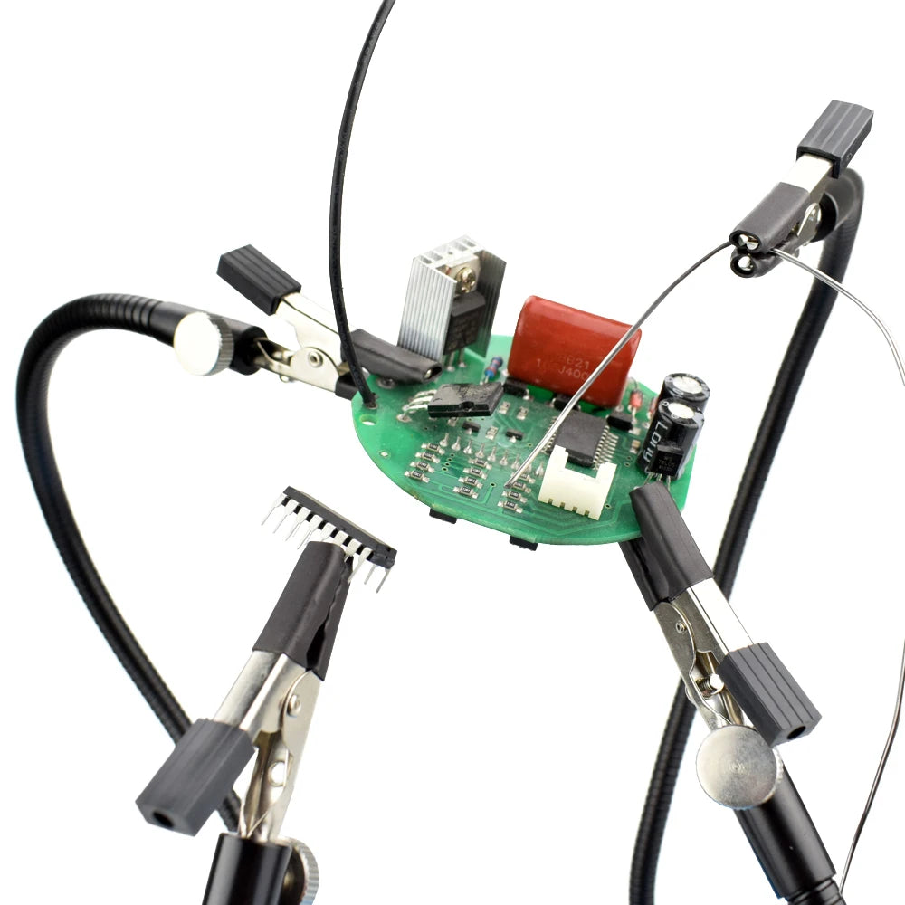 NEWACALOX PCB Fixture Clips Soldering Holder Third Hand Tool Magnetic Flexible Helping Hands with 3X LED Illuminated Magnifier