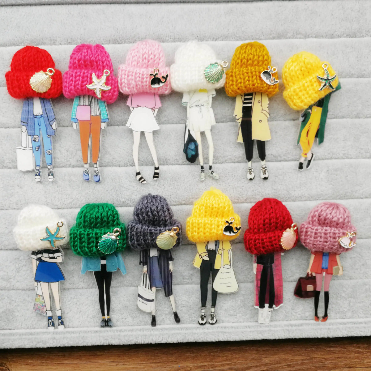 12pcs Fashion Brooch Pins for Woman Brooches Girls Cartoon Models Acrylic Brooches Kawaii Pompom Clothing Jewelry Accessories