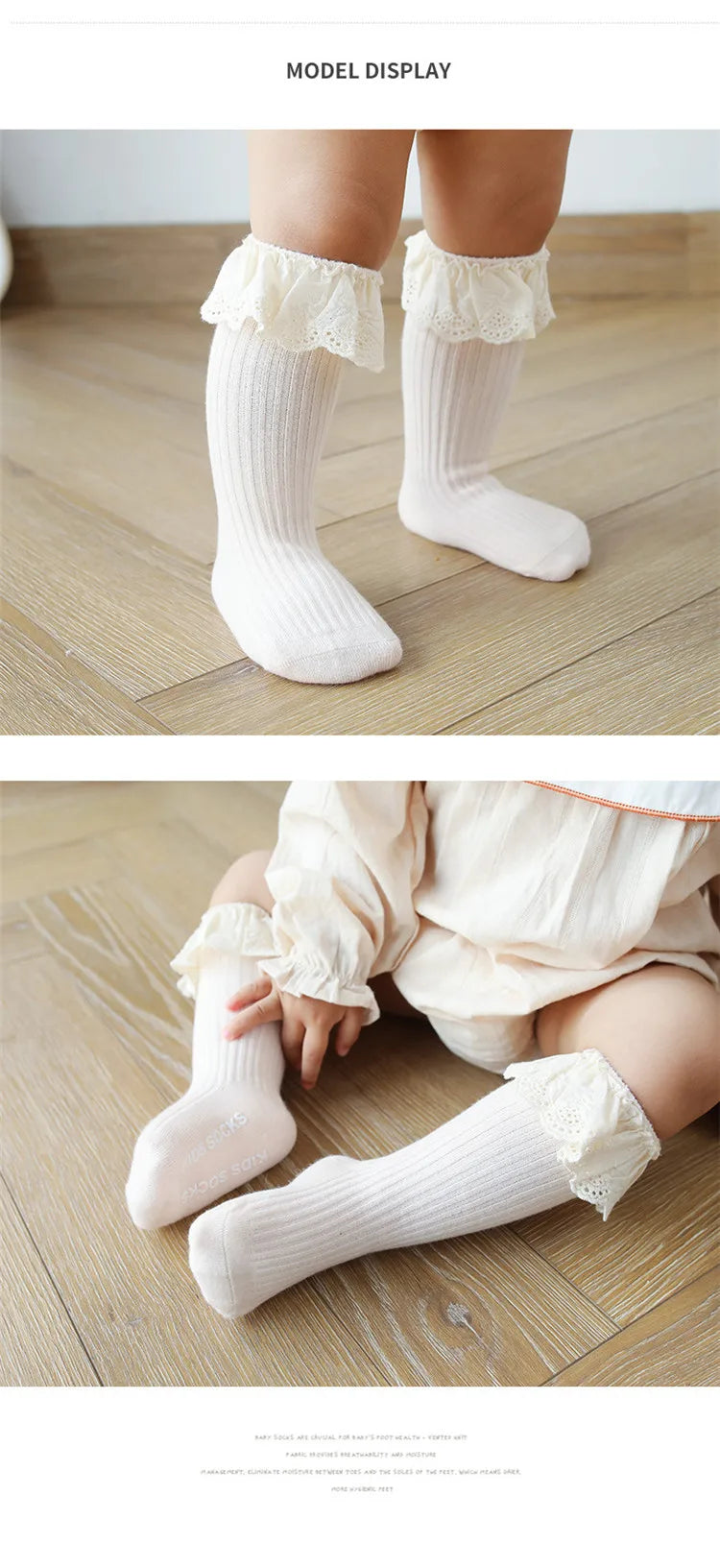 Lawadka Newborn Baby Girl Socks Lace Baby Knee Socks Anti Slip Cotton Socks for Girls Princess Long Autumn Winter Stockings 0-3T