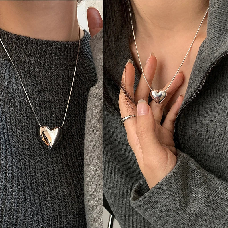 MEETSOFT Trendy Silver Color Retro Big Small Heart Chokers Necklace for Women Fashion Jewelry Romantic Gifts Drop Shipping