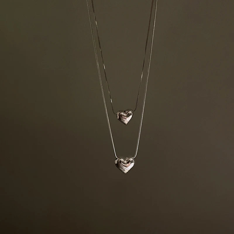 MEETSOFT Trendy Silver Color Retro Big Small Heart Chokers Necklace for Women Fashion Jewelry Romantic Gifts Drop Shipping