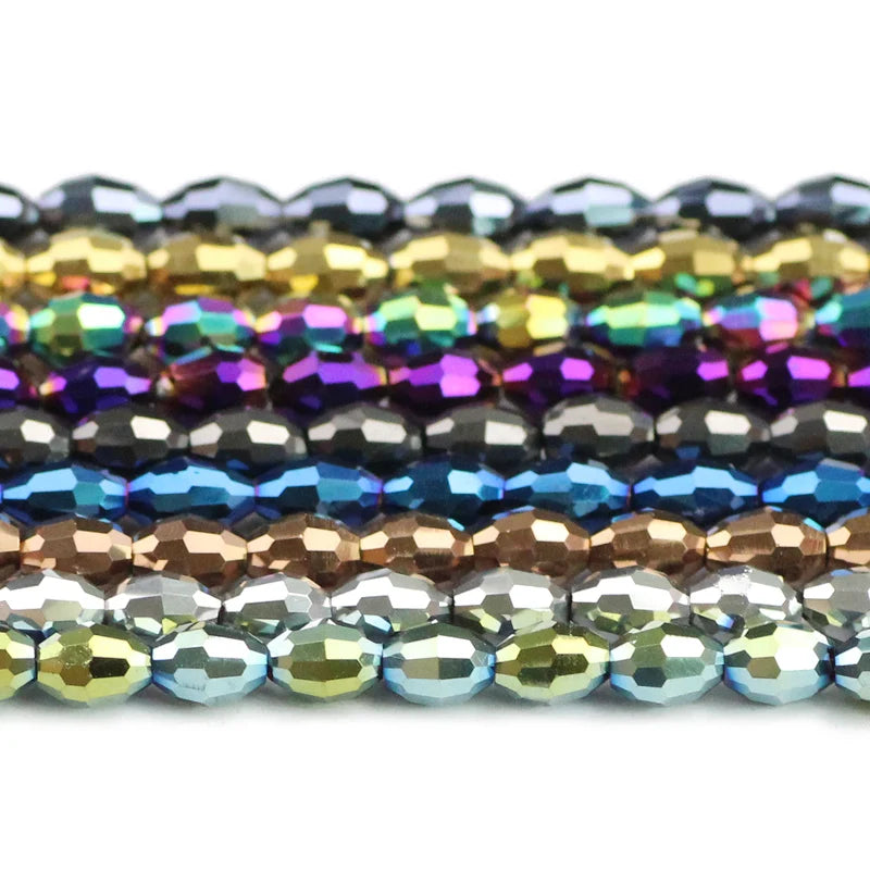 100pcs 4*6mm Rice Grains Austrian Crystal Oval Shape Plated Color Loose Beads For Jewelry Making Bracelets Necklace DIY