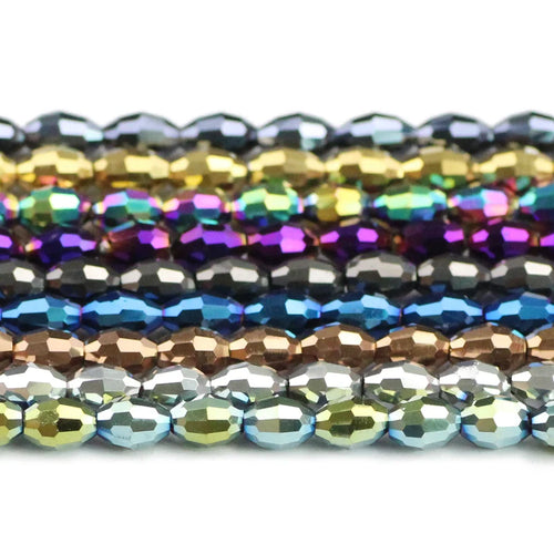 100pcs 4*6mm Rice Grains Austrian Crystal Oval Shape Plated Color Loose Beads For Jewelry Making Bracelets Necklace DIY