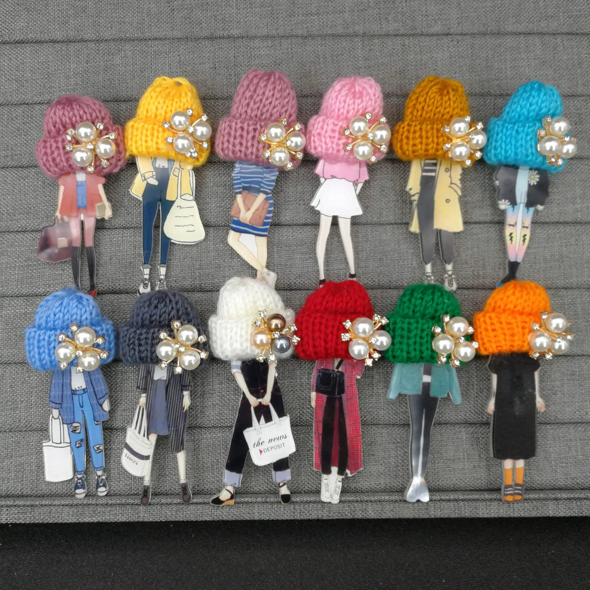12pcs Fashion Brooch Pins for Woman Brooches Girls Cartoon Models Acrylic Brooches Kawaii Pompom Clothing Jewelry Accessories