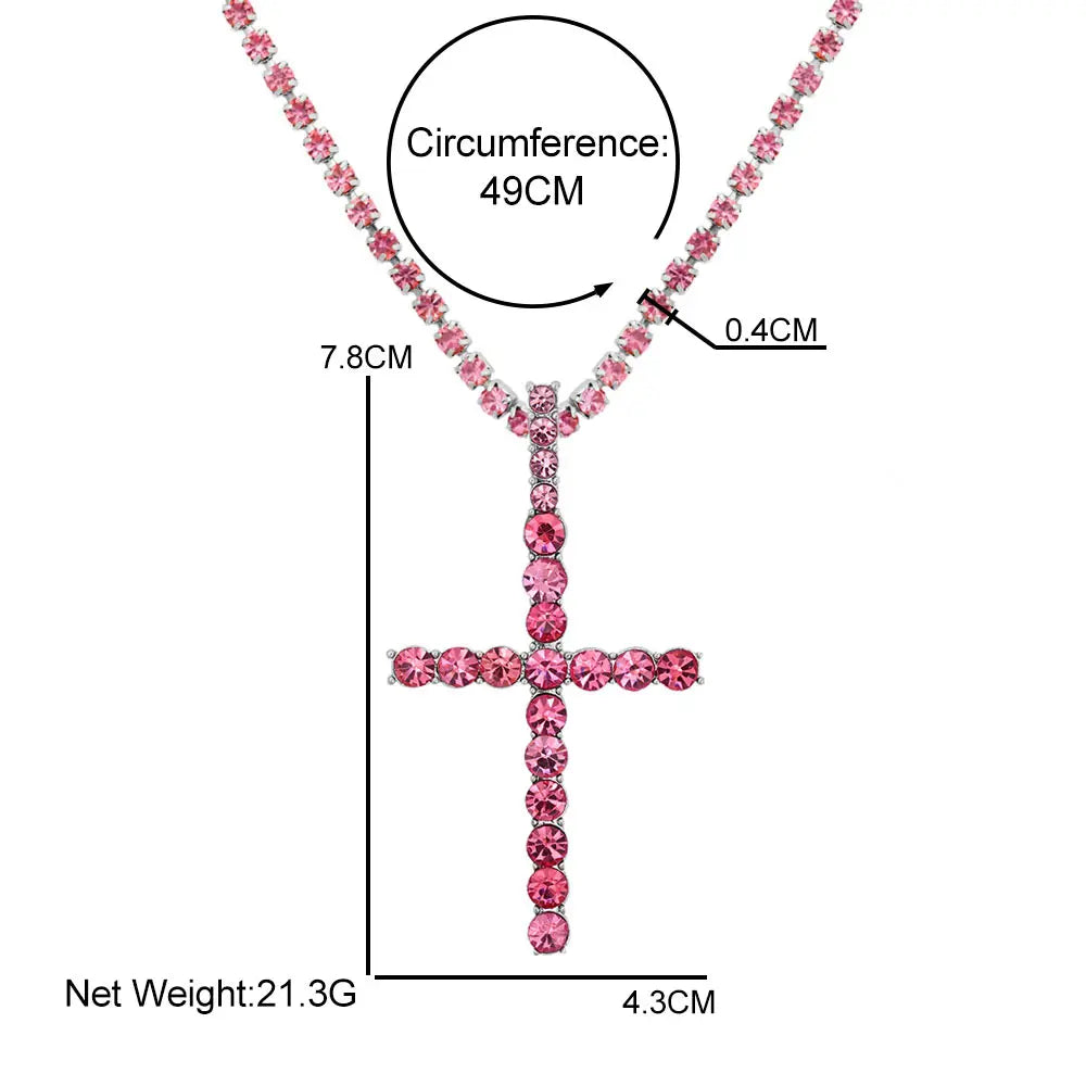 Punk Hip Hop Rhinestone Cross Pendant Necklace for Women Men Bling Iced Out Crystal Chain Choker Necklace Jewelry On The Neck