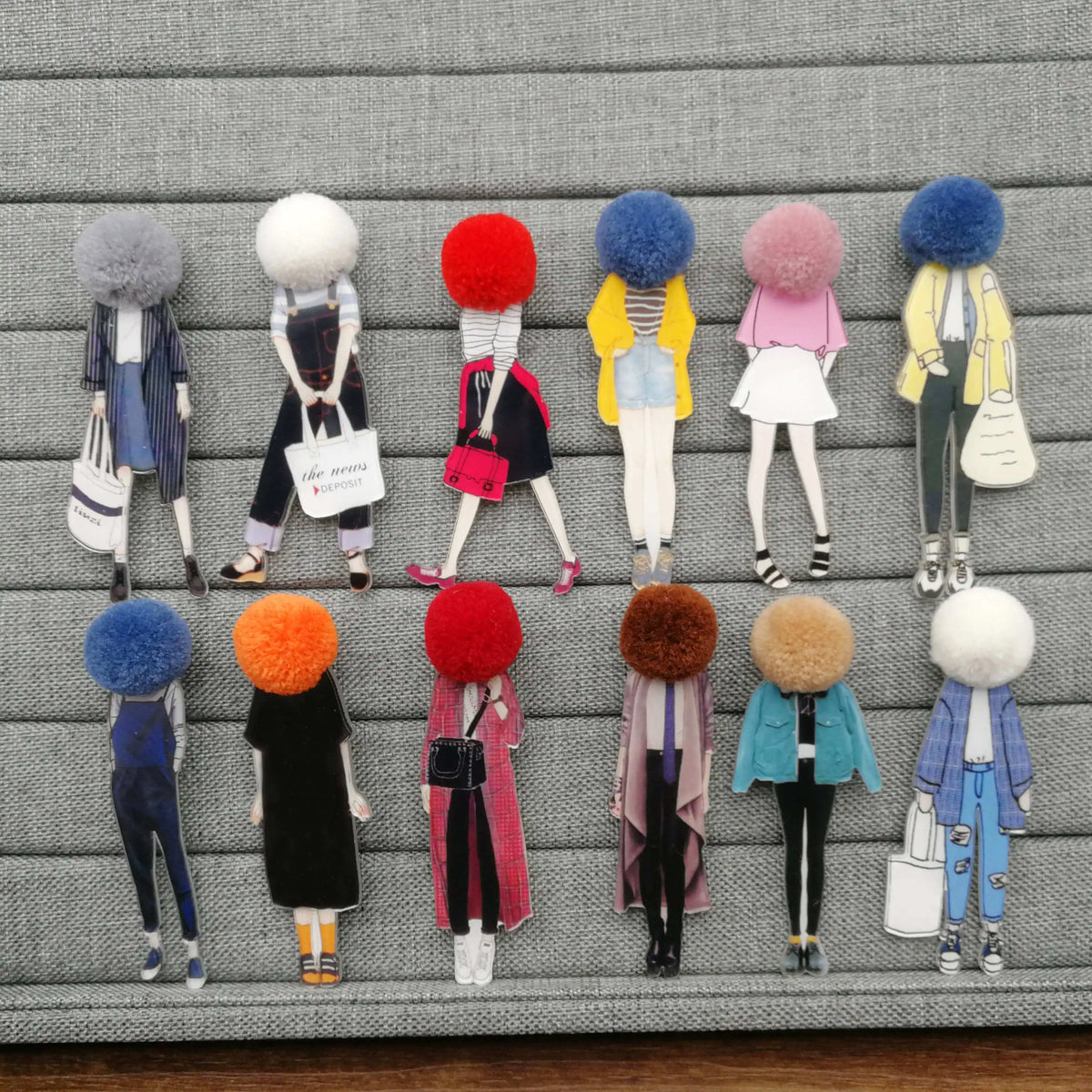 12pcs Fashion Brooch Pins for Woman Brooches Girls Cartoon Models Acrylic Brooches Kawaii Pompom Clothing Jewelry Accessories