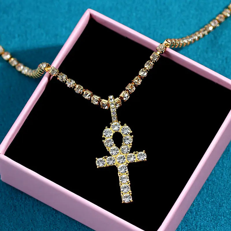 Punk Hip Hop Rhinestone Cross Pendant Necklace for Women Men Bling Iced Out Crystal Chain Choker Necklace Jewelry On The Neck
