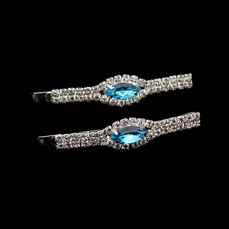1 Pair Korean Fashion Rhinestone Hair Accessories Sky Blue Crystal Hair Barrette Clip Diamante Hairclip For Women Girls