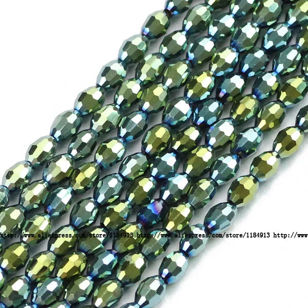 100pcs 4*6mm Rice Grains Austrian Crystal Oval Shape Plated Color Loose Beads For Jewelry Making Bracelets Necklace DIY