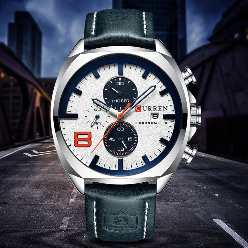 CURREN Watch Men Waterproof Chronograph Sport Military Male Clock Man Top Brand Luxury Leather Wristwatch Relogio Masculino 8324
