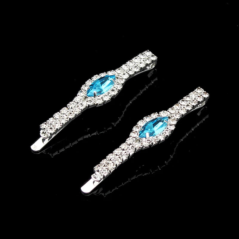 1 Pair Korean Fashion Rhinestone Hair Accessories Sky Blue Crystal Hair Barrette Clip Diamante Hairclip For Women Girls