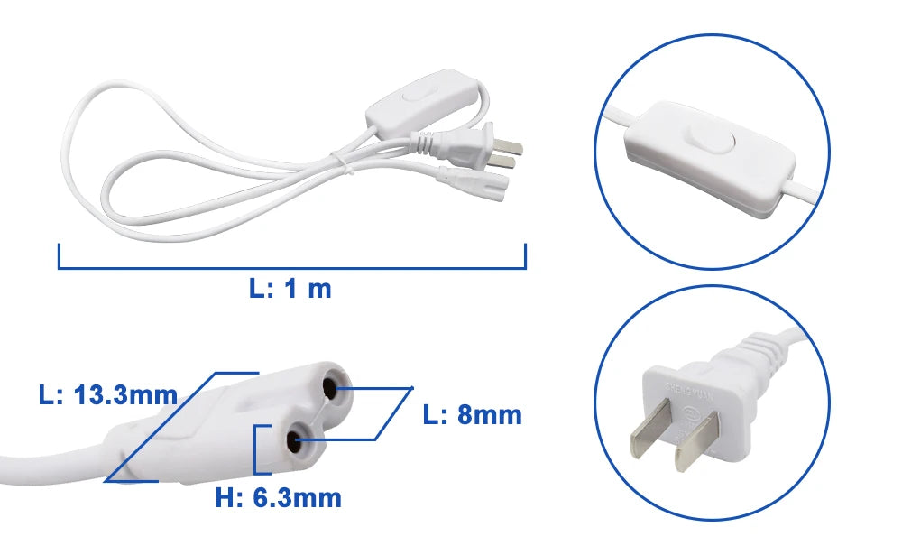T5 T4 Power Cord With Switch 1m Extension Cords Power Cable US Plug Adapter Connector Wire 2.5A for LED Lights Fluorescent Lamps