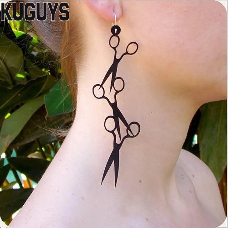 KUGUYS Black Scissor Long Earrings for Women Acrylic Punk Edgy Jewelry Cool Funny Accessories