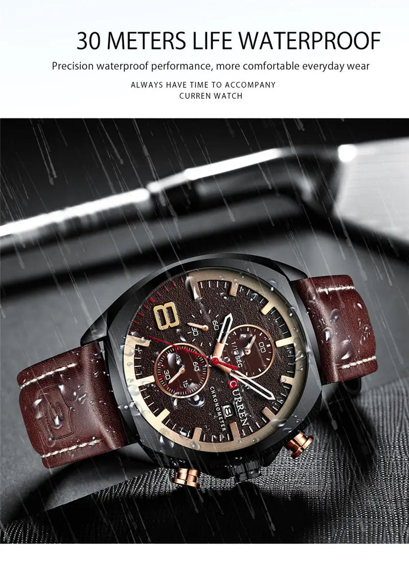 CURREN Watch Men Waterproof Chronograph Sport Military Male Clock Man Top Brand Luxury Leather Wristwatch Relogio Masculino 8324