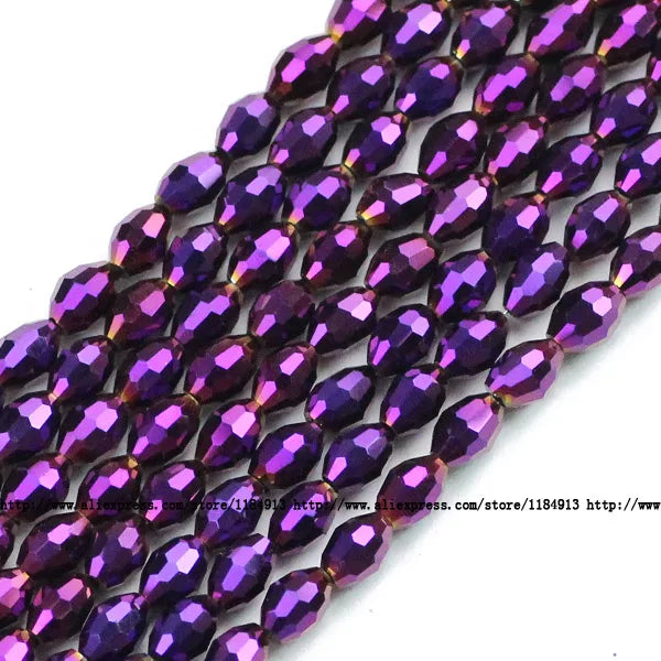100pcs 4*6mm Rice Grains Austrian Crystal Oval Shape Plated Color Loose Beads For Jewelry Making Bracelets Necklace DIY