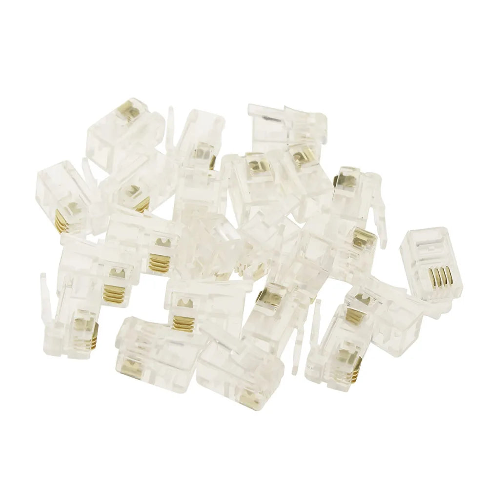 100Pcs 6P6C 4P4C RJ12 RJ9 Crystal Head Modular Plug Gold Plated Network Connector For Solid Phone Cables Connectors