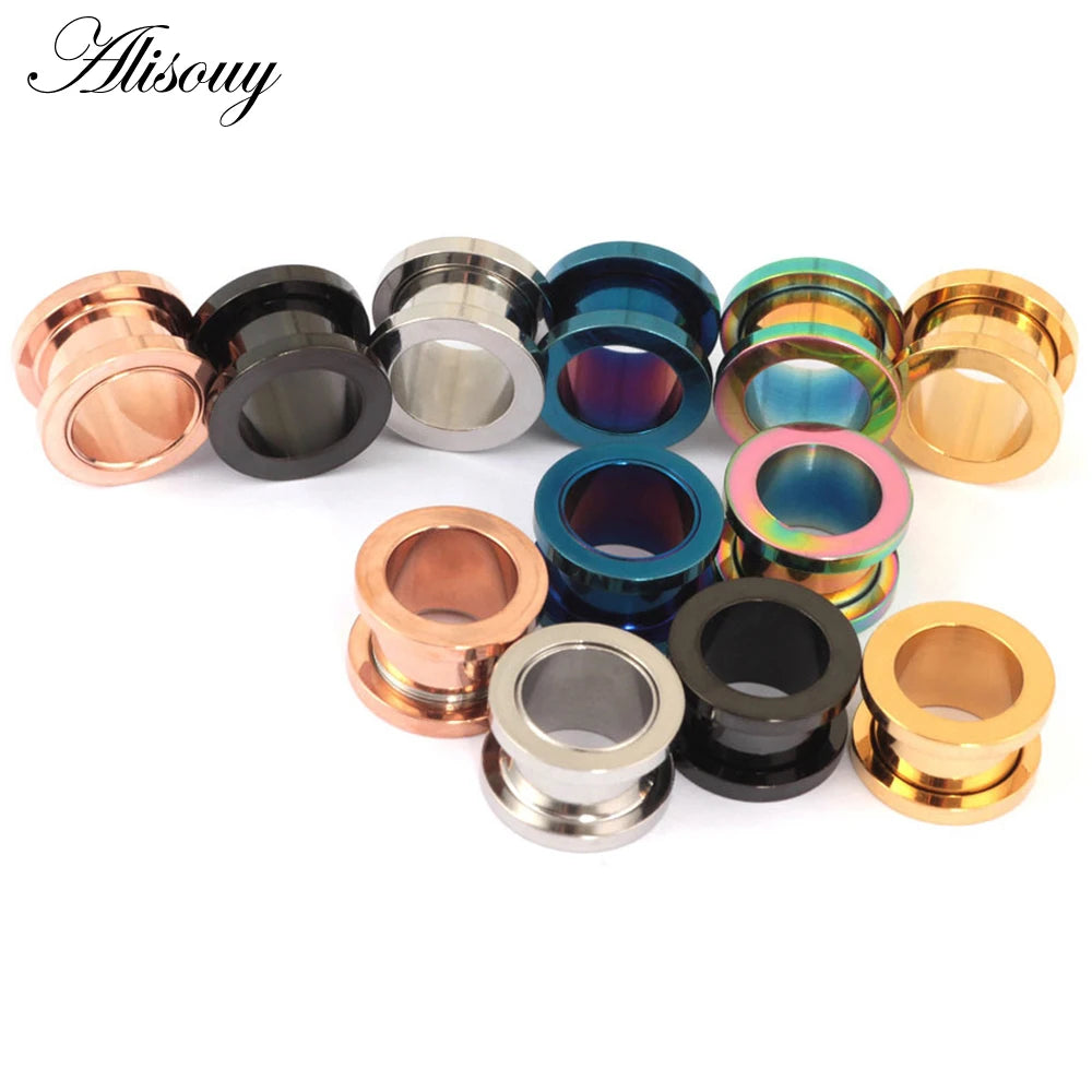 1pc 2mm-25mm Stainless Steel Ear Plugs Tunnels Rose Gold Color Screwed Earrings Expander Earlet Gauges Body Piercings Jewelry