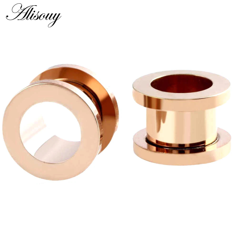 1pc 2mm-25mm Stainless Steel Ear Plugs Tunnels Rose Gold Color Screwed Earrings Expander Earlet Gauges Body Piercings Jewelry