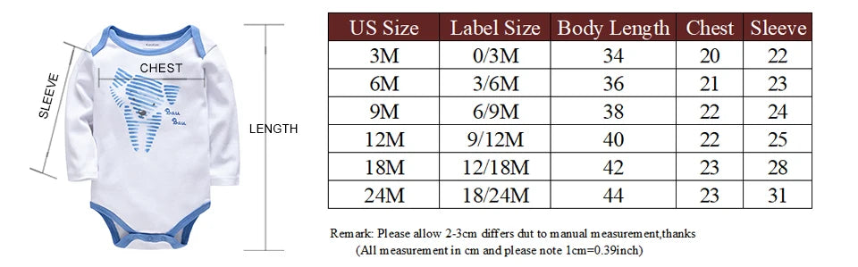 6 PCS 3 PCS Kavkas Baby Boys Girls Bodysuit Long Sleeve 100% Cotton Baby Clothes 0-12 months Newborn body bebe Jumpsuit Clothing