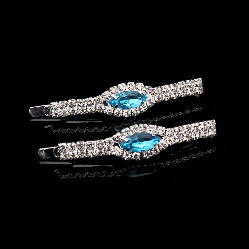 1 Pair Korean Fashion Rhinestone Hair Accessories Sky Blue Crystal Hair Barrette Clip Diamante Hairclip For Women Girls