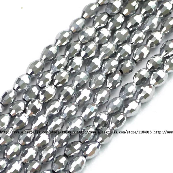 100pcs 4*6mm Rice Grains Austrian Crystal Oval Shape Plated Color Loose Beads For Jewelry Making Bracelets Necklace DIY