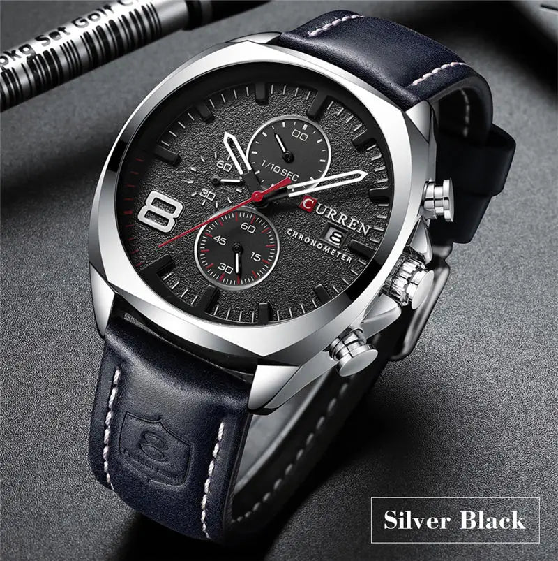 CURREN Watch Men Waterproof Chronograph Sport Military Male Clock Man Top Brand Luxury Leather Wristwatch Relogio Masculino 8324