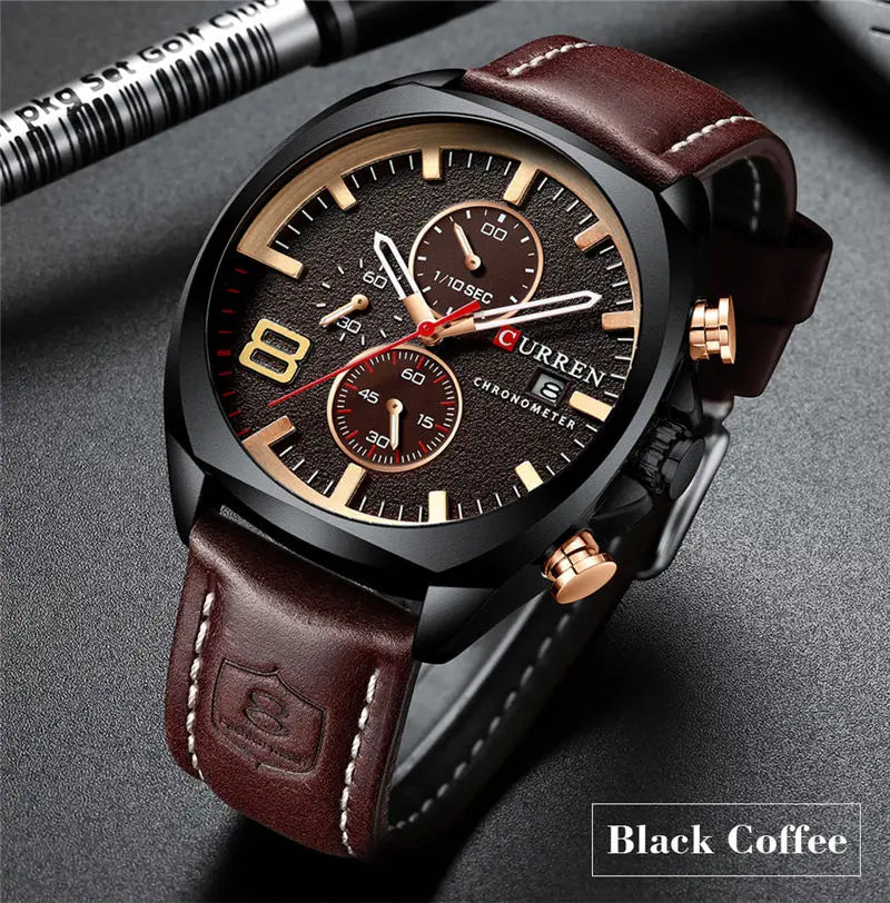CURREN Watch Men Waterproof Chronograph Sport Military Male Clock Man Top Brand Luxury Leather Wristwatch Relogio Masculino 8324