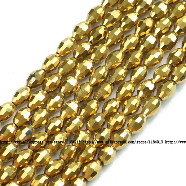 100pcs 4*6mm Rice Grains Austrian Crystal Oval Shape Plated Color Loose Beads For Jewelry Making Bracelets Necklace DIY