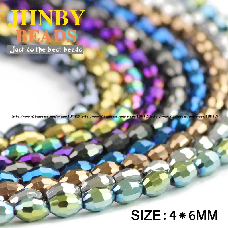 100pcs 4*6mm Rice Grains Austrian Crystal Oval Shape Plated Color Loose Beads For Jewelry Making Bracelets Necklace DIY