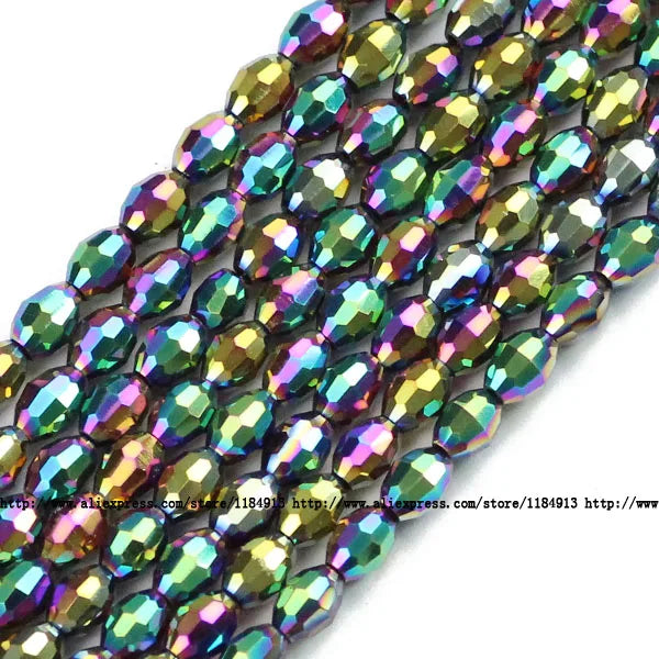 100pcs 4*6mm Rice Grains Austrian Crystal Oval Shape Plated Color Loose Beads For Jewelry Making Bracelets Necklace DIY