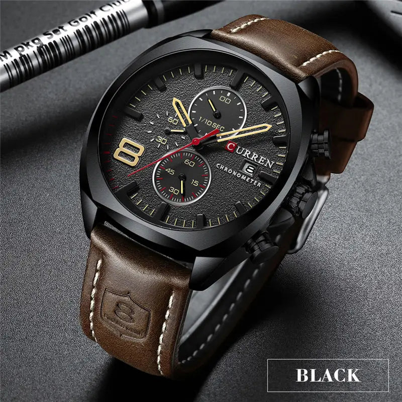 CURREN Watch Men Waterproof Chronograph Sport Military Male Clock Man Top Brand Luxury Leather Wristwatch Relogio Masculino 8324