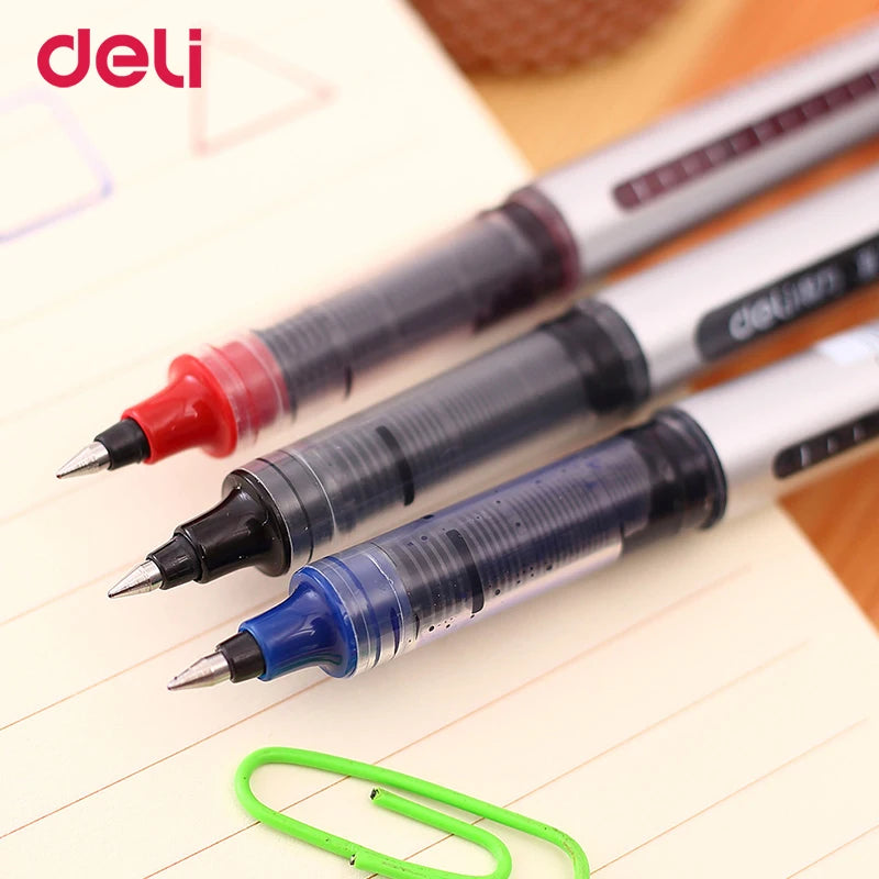 Deli Sign Gel Pens Direct Liquid Ballpoint Tungsten Carbide Beads Pen For Writing School Office Stationery Supply