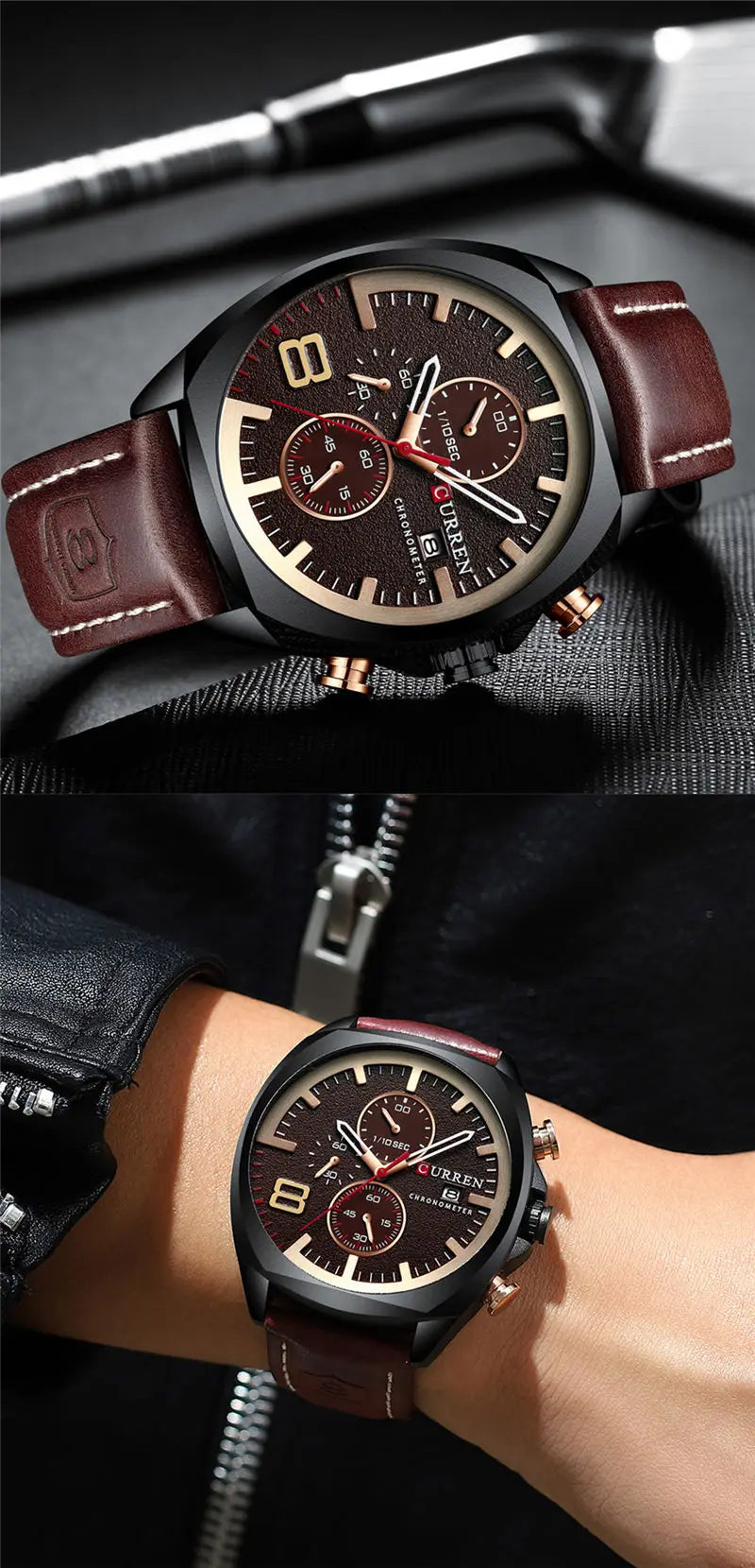 CURREN Watch Men Waterproof Chronograph Sport Military Male Clock Man Top Brand Luxury Leather Wristwatch Relogio Masculino 8324