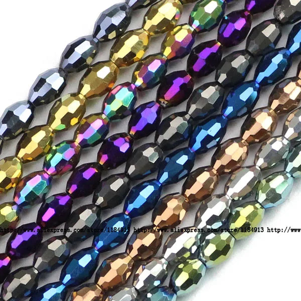 100pcs 4*6mm Rice Grains Austrian Crystal Oval Shape Plated Color Loose Beads For Jewelry Making Bracelets Necklace DIY