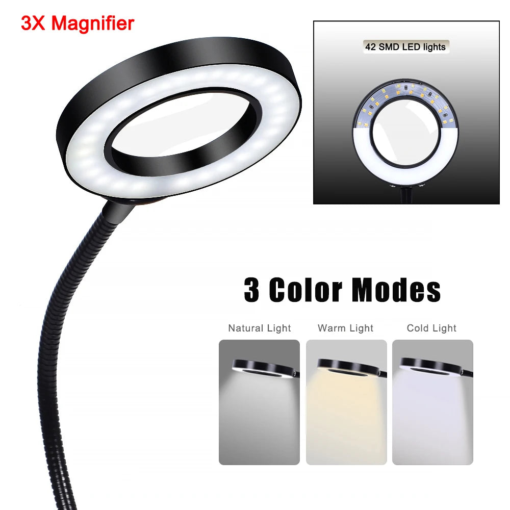 NEWACALOX PCB Fixture Clips Soldering Holder Third Hand Tool Magnetic Flexible Helping Hands with 3X LED Illuminated Magnifier
