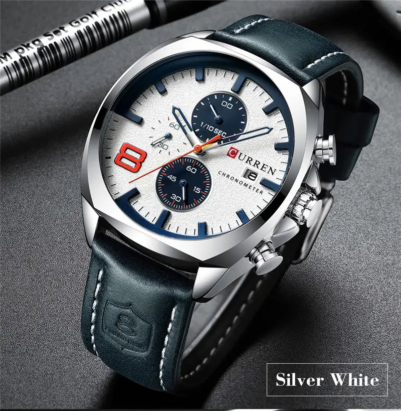 CURREN Watch Men Waterproof Chronograph Sport Military Male Clock Man Top Brand Luxury Leather Wristwatch Relogio Masculino 8324