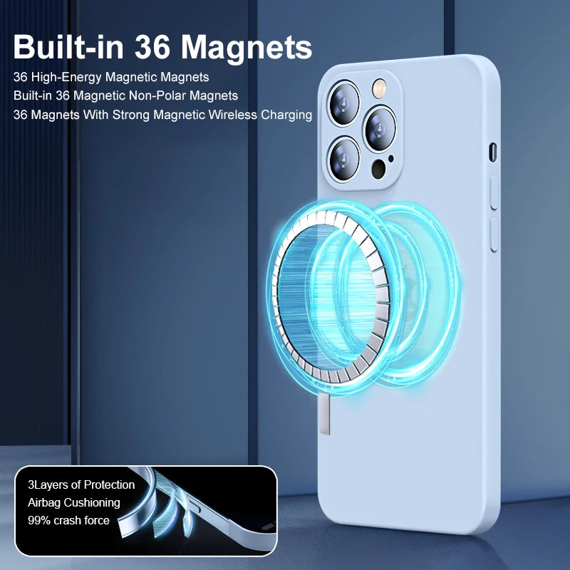 For Magsafe Magnetic Wireless Charging Case For iPhone 15 13 11 12 14 Pro MAX Mini 8 Plus XR XS Max X SE Liquid Silicone Cover