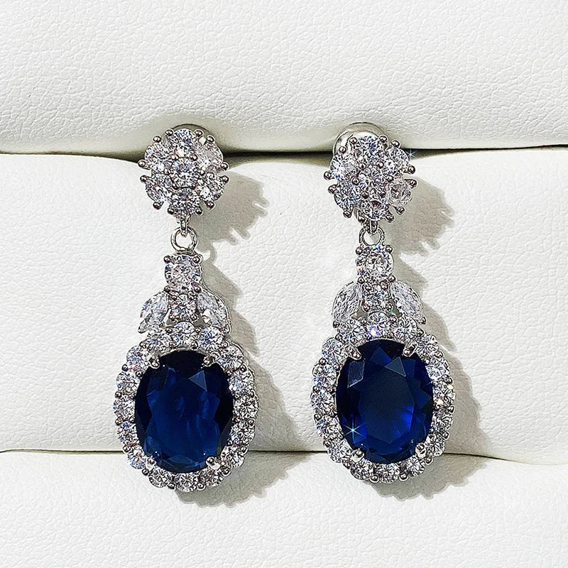 Huitan Newly-designed Women's Dangle Earrings Luxury Blue/White Cubic Zirconia Temperament Ear Accessories High Quality Jewelry