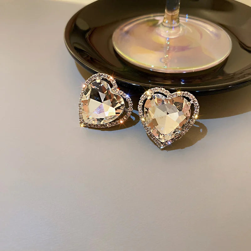 FYUAN Love Heart Crystal Clip Earrings for Women Bijoux No Pierced Geometric Rhinestone Ear Clip Statement Jewelry