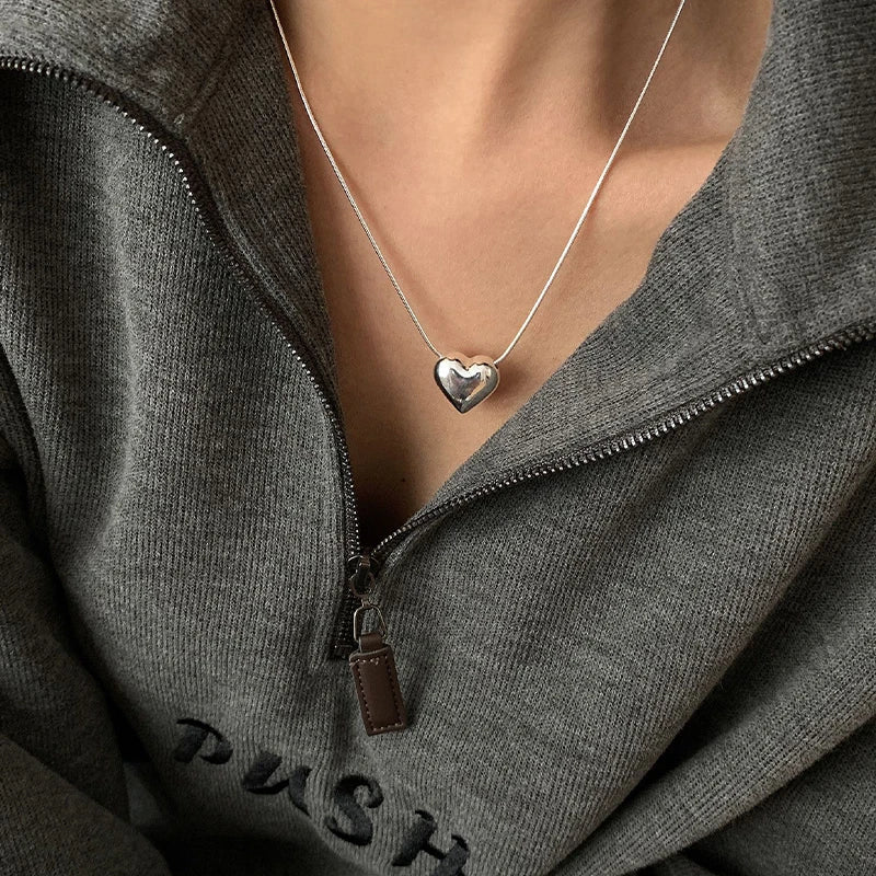MEETSOFT Trendy Silver Color Retro Big Small Heart Chokers Necklace for Women Fashion Jewelry Romantic Gifts Drop Shipping