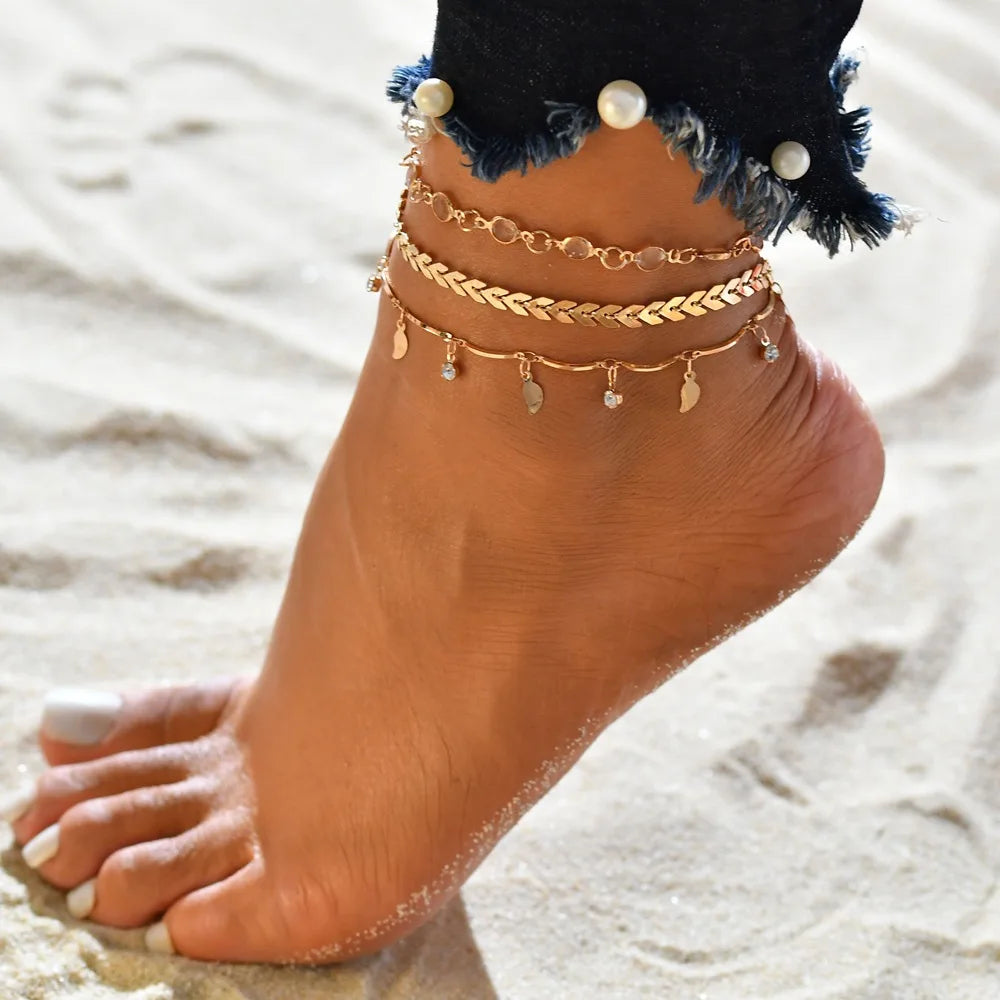 Bohemian Multilayer Shell Beads Anklets For Women Vintage Star starfish Ankle Bracelets on Leg Foot Chain Summer Beach Jewelry